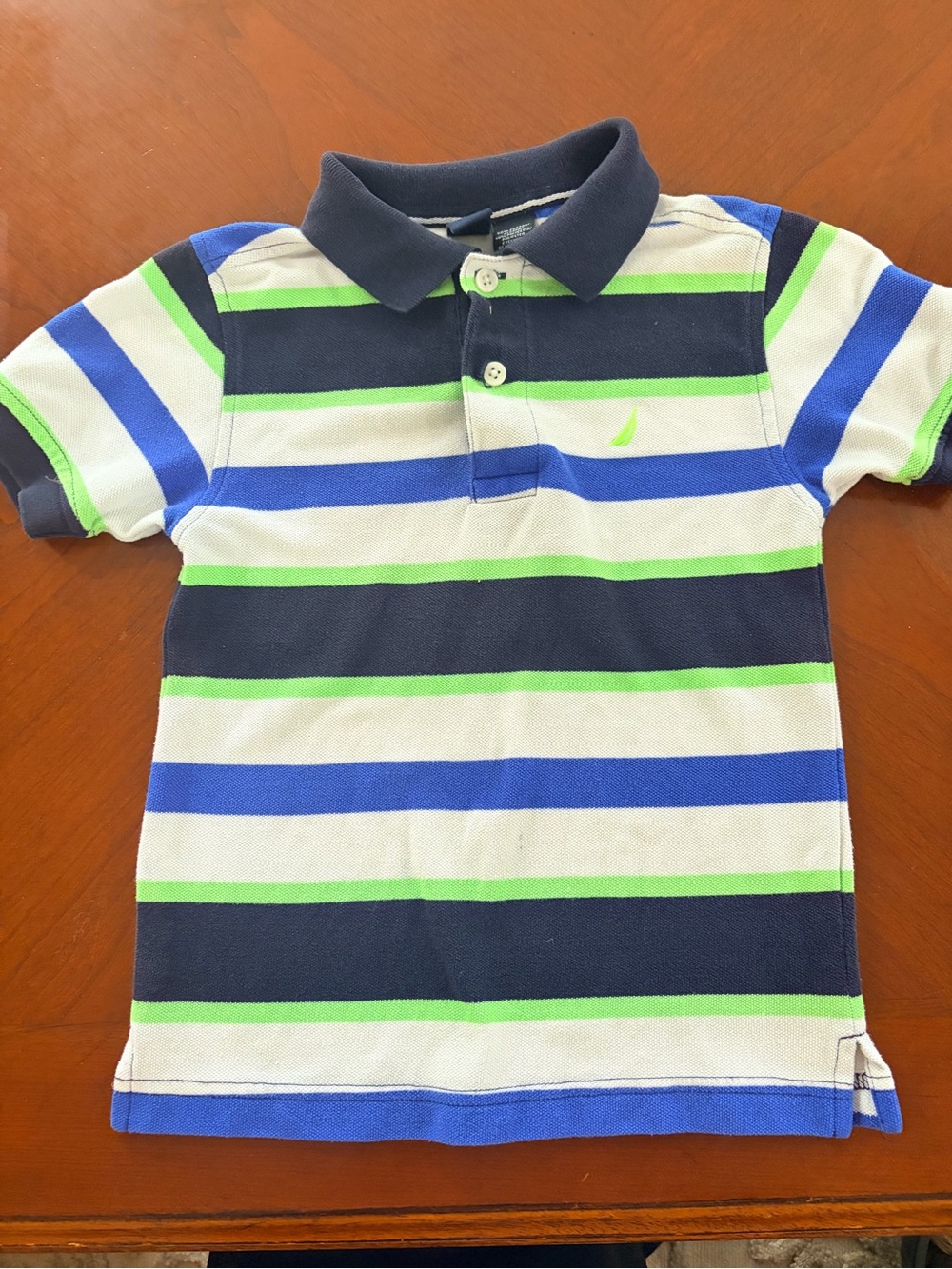 Nautica Navy, Blue, Green & White Striped Polo